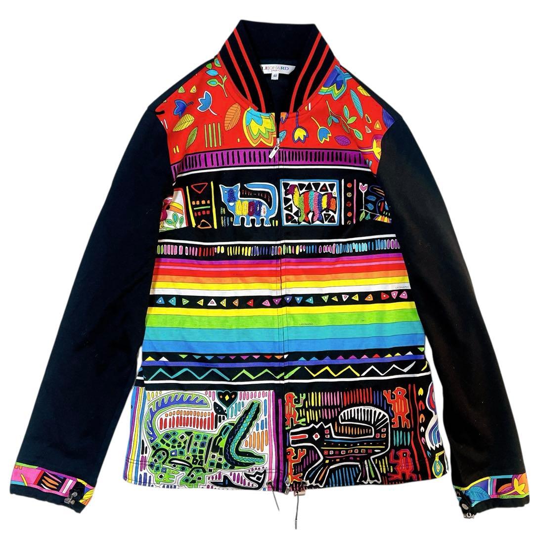 極美品レオナール LEONARD マルチカラー ジップアップブルゾン アニマル柄