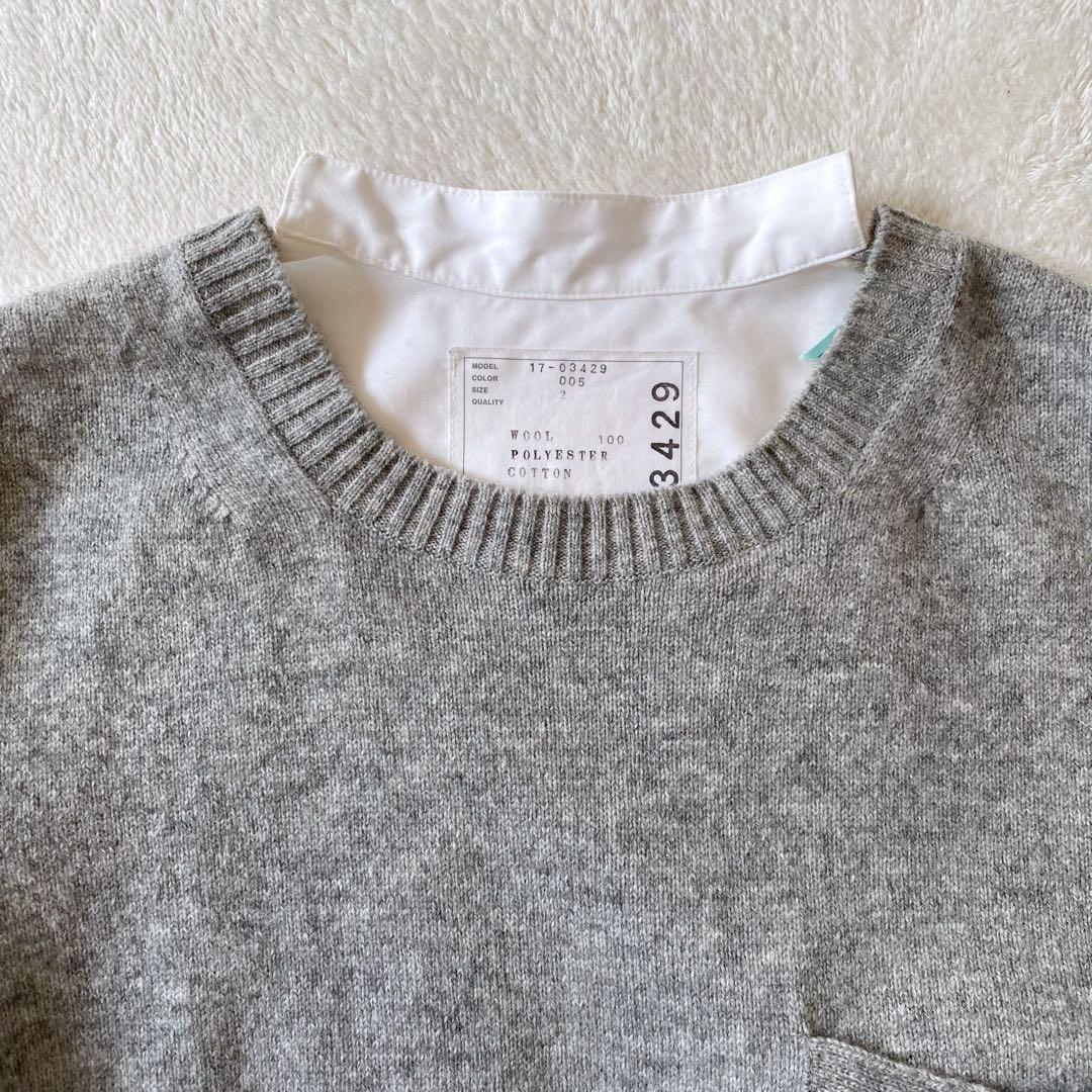 sacai サカイ　異素材ドッキング　ニットプルオーバー プリーツ グレー M