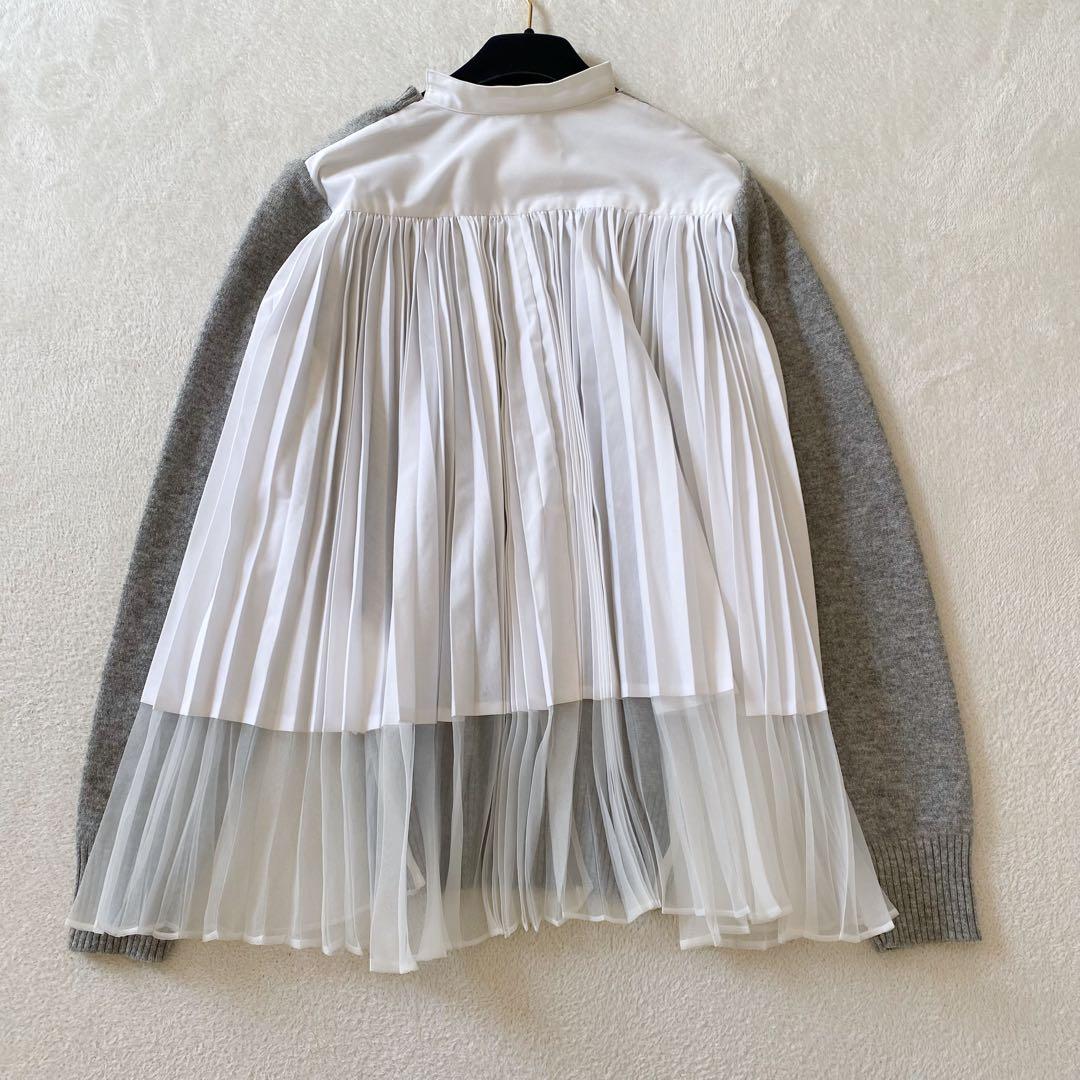 sacai サカイ　異素材ドッキング　ニットプルオーバー プリーツ グレー M