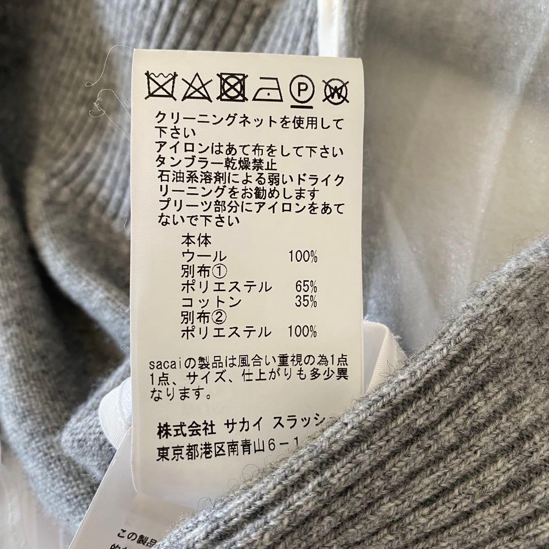 sacai サカイ　異素材ドッキング　ニットプルオーバー プリーツ グレー M
