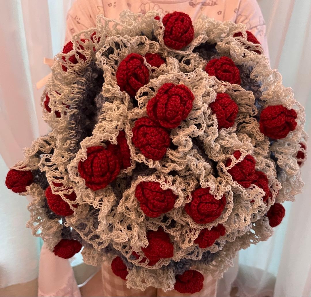 花束ブランケット 薔薇の花束 ハンドメイドひざ掛け用　マット ショール