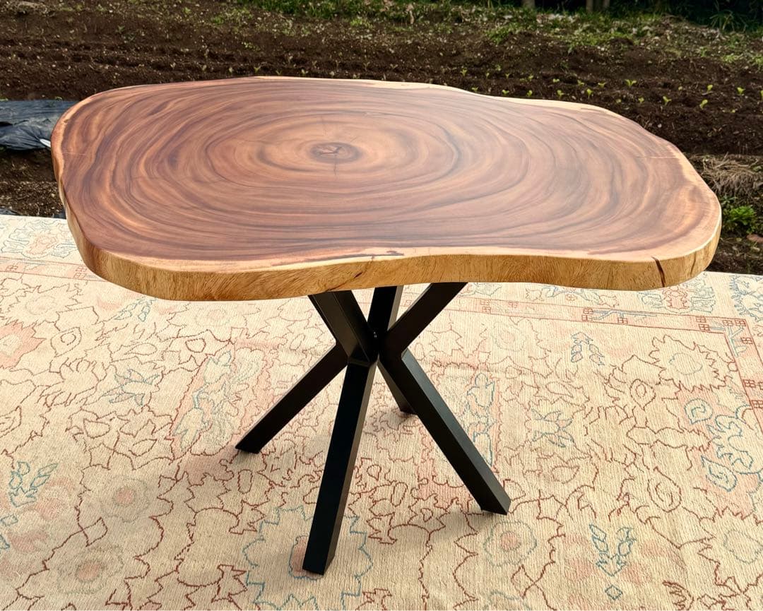 モンキーポッド 一枚板 輪切り 無垢材 テーブル ダイニング 2人掛 丸テーブル