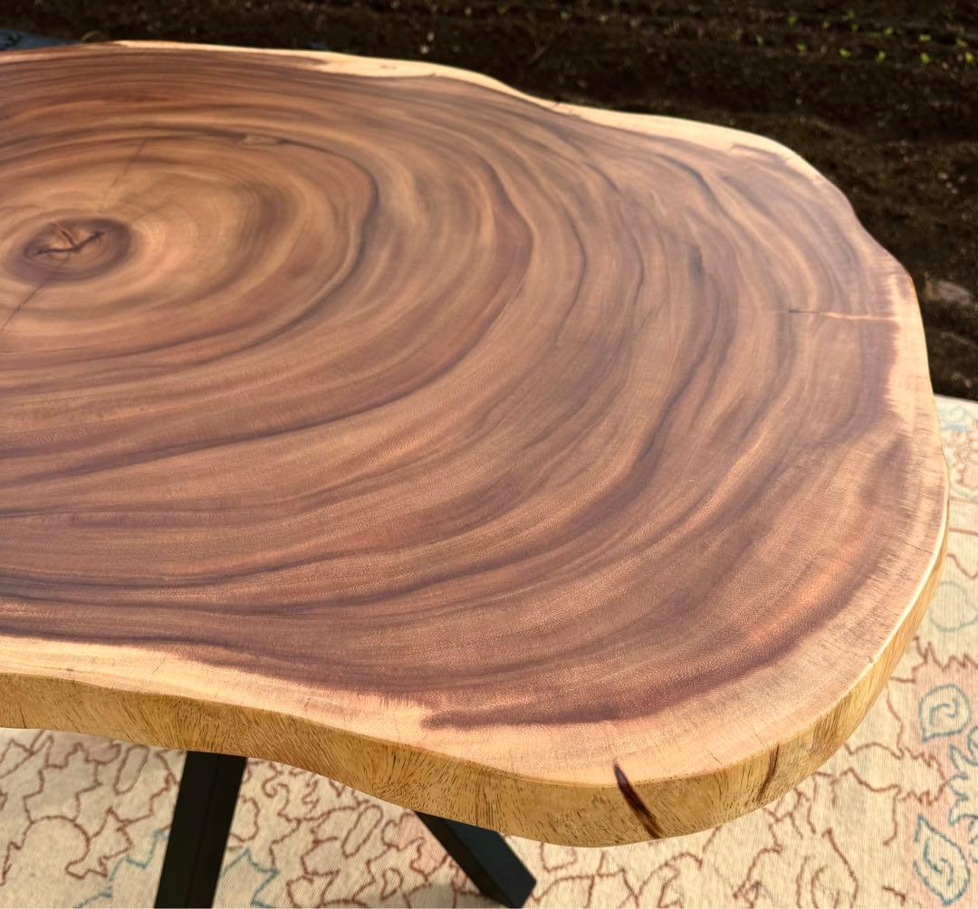 モンキーポッド 一枚板 輪切り 無垢材 テーブル ダイニング 2人掛 丸テーブル