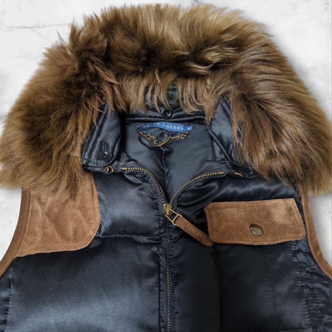 ラルフローレン コットン シルク ダウンベスト リアルファー 本革スエード