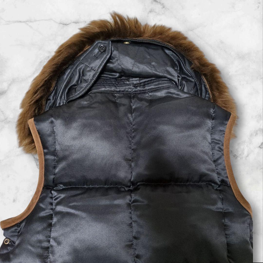 ラルフローレン コットン シルク ダウンベスト リアルファー 本革スエード