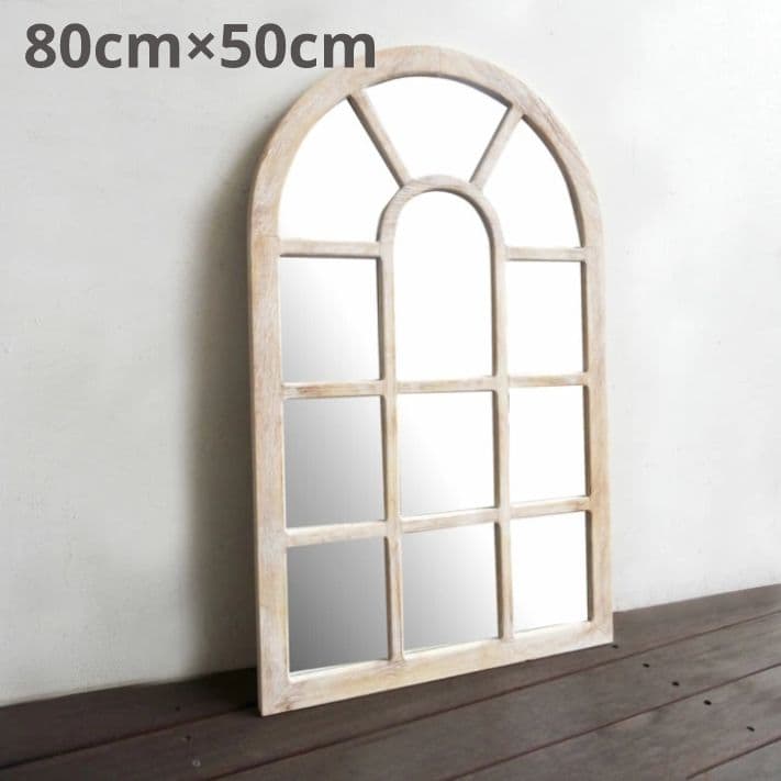 窓枠 窓風 ミラー 鏡 アンティーク調 シャビー 特大 大型 80×50cm