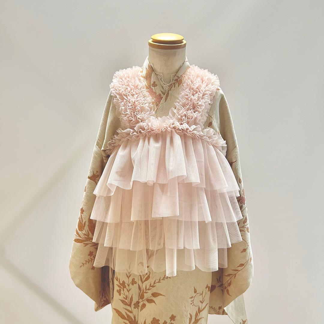 被布エプロン【Babyピンクフリル】被布ドレス　チュール被布　被布　七五三