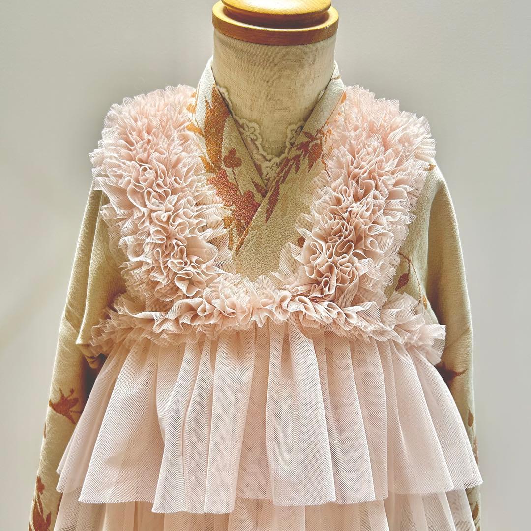 被布エプロン【Babyピンクフリル】被布ドレス　チュール被布　被布　七五三