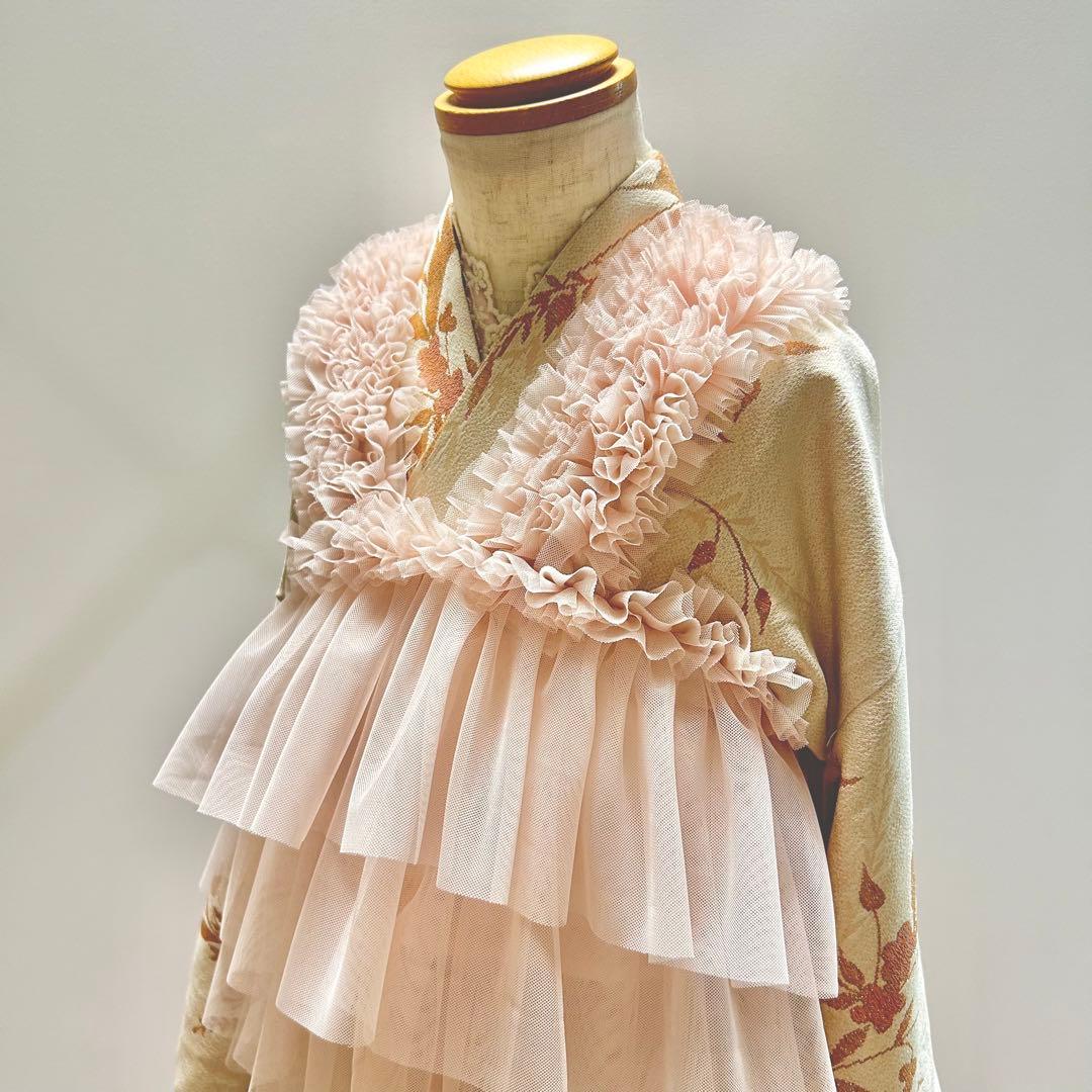被布エプロン【Babyピンクフリル】被布ドレス　チュール被布　被布　七五三