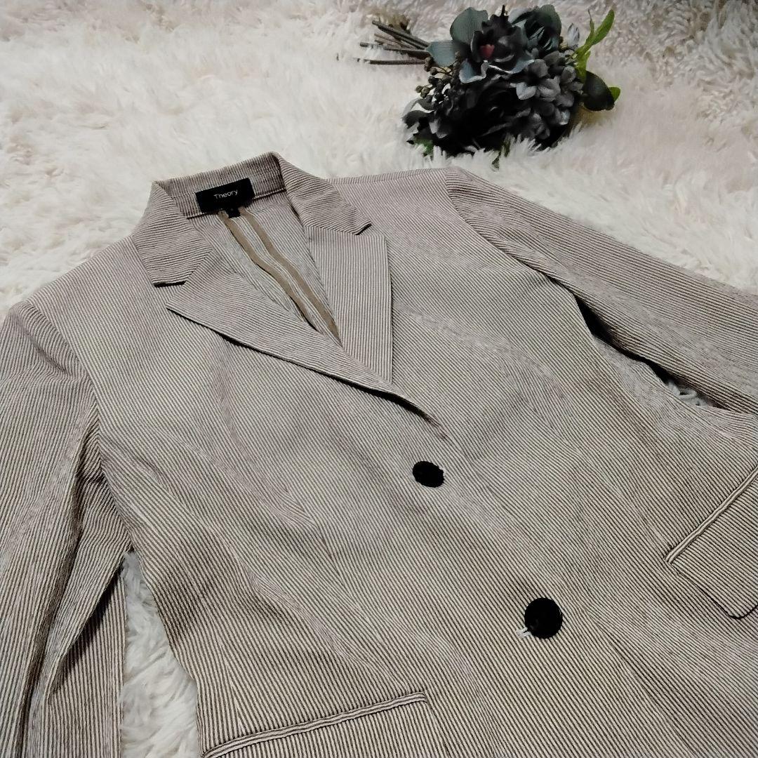 【未使用級】Theory シアサッカー パンツスーツ ストライプ ブラウン