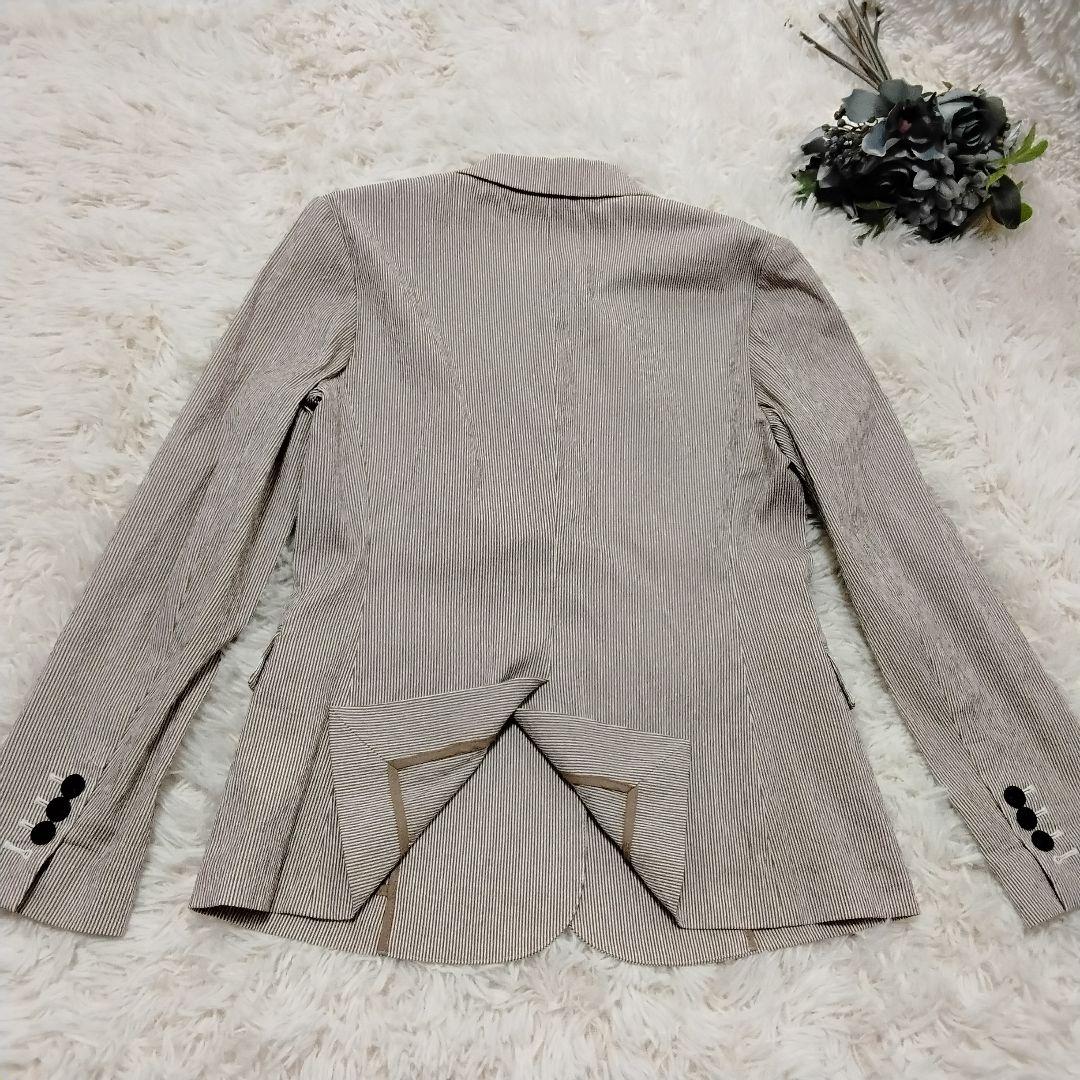 【未使用級】Theory シアサッカー パンツスーツ ストライプ ブラウン