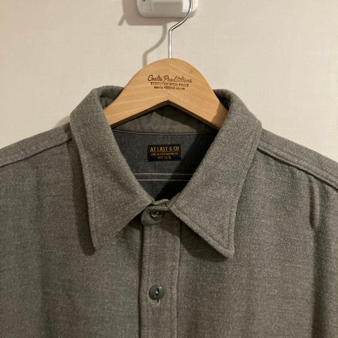 アットラスト 厚手コットン長袖シャツ 16 1/2 オリーブ系