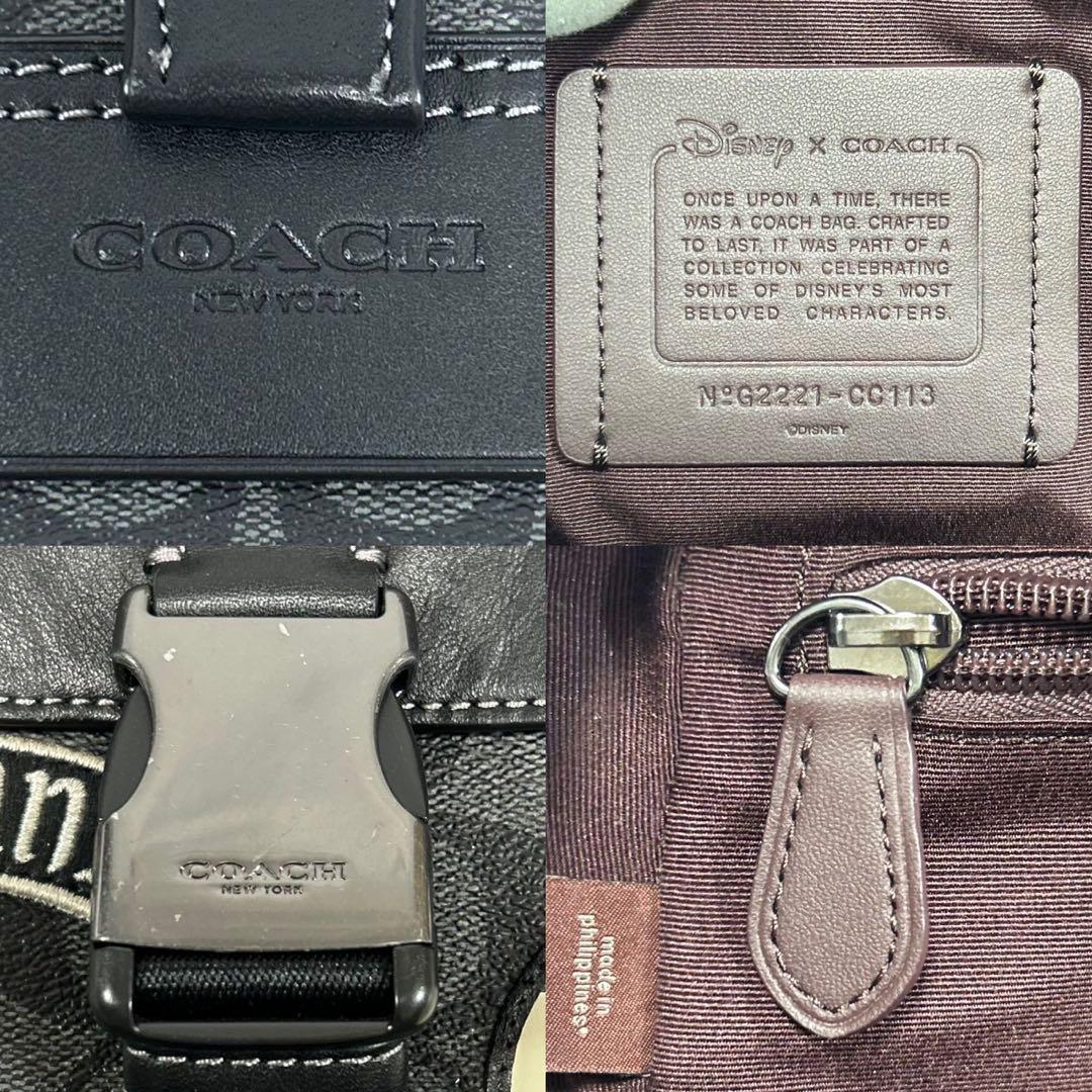 【極美品】コーチ トラックパック ボディバッグ Disneyコラボ レザー 黒