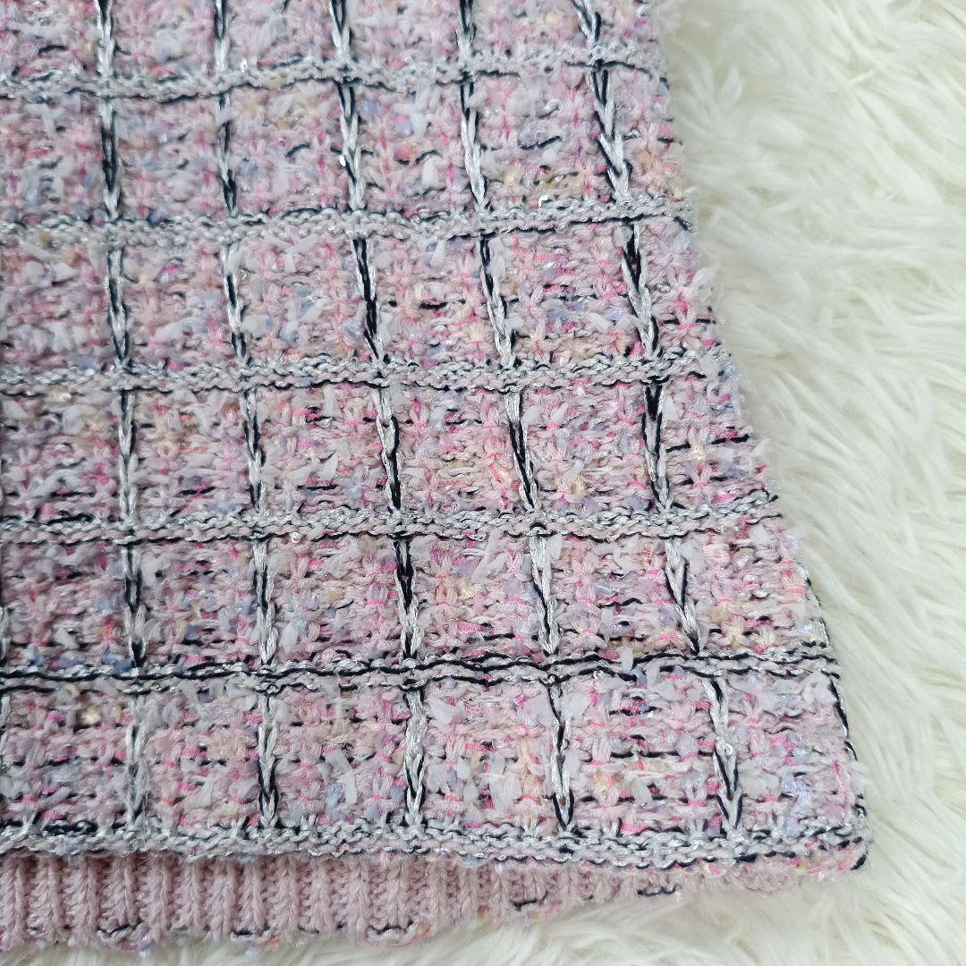 近年 美品✨ルネ　ツイードトップス　シースルー花柄スリーブ　クルーネック　34