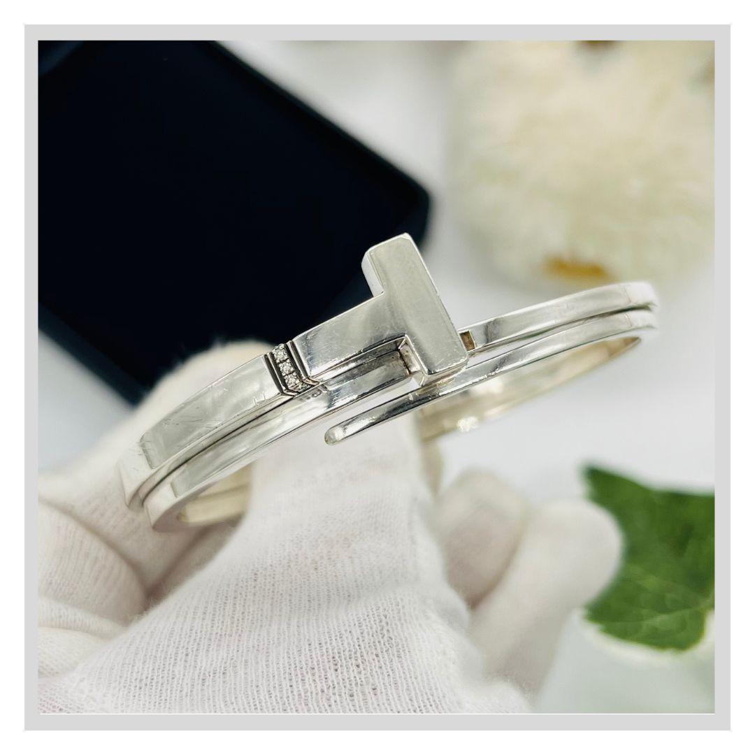 ティファニー Tスクエア　ラップ ダイヤ ブレスレット　バングル シルバー