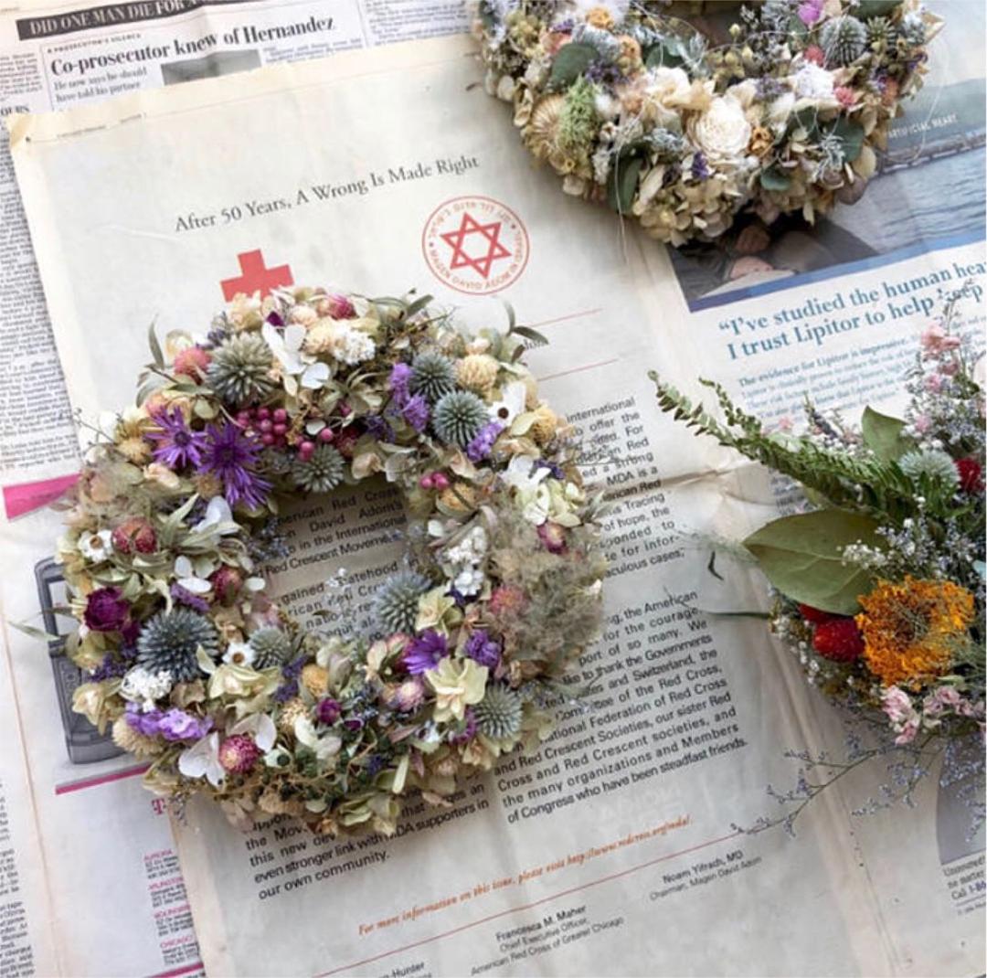 紫陽花と瑠璃玉ちゃんと花々のリース