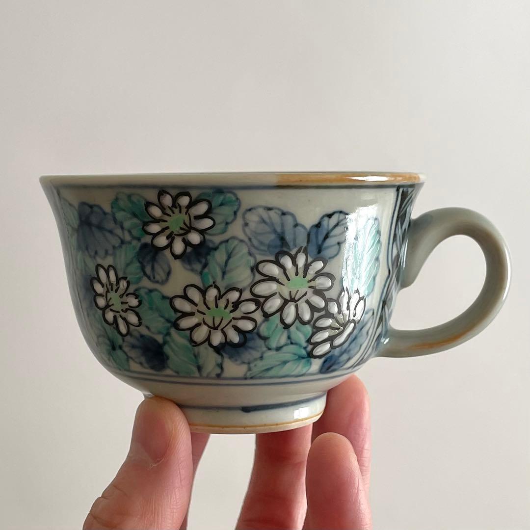 六代 佐藤走波 造 染錦 碗皿 花文 カップ＆ソーサー 有田焼