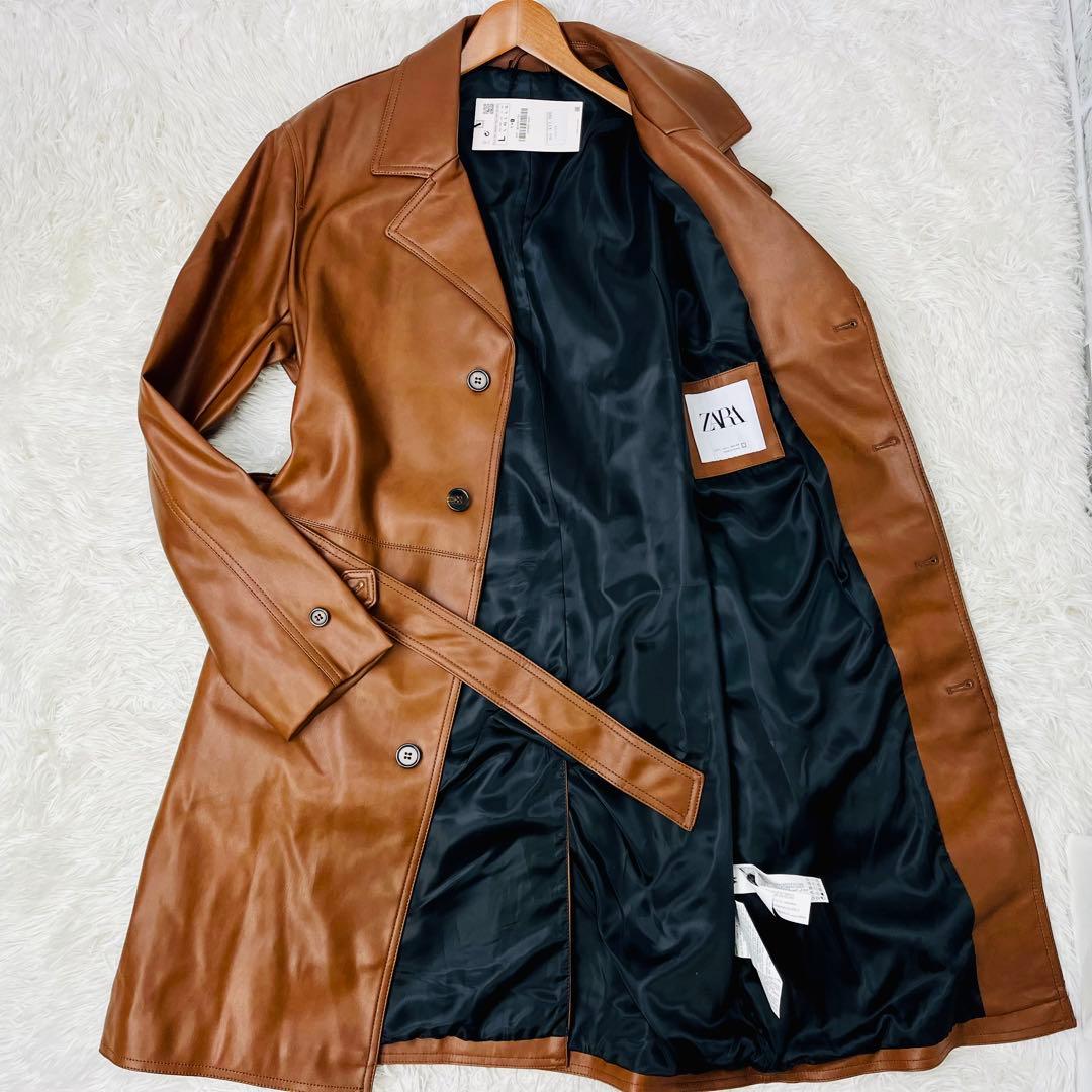 未使用 タグ付✨ZARA トレンチコート ロングコート ベルテッド 茶 XL相当