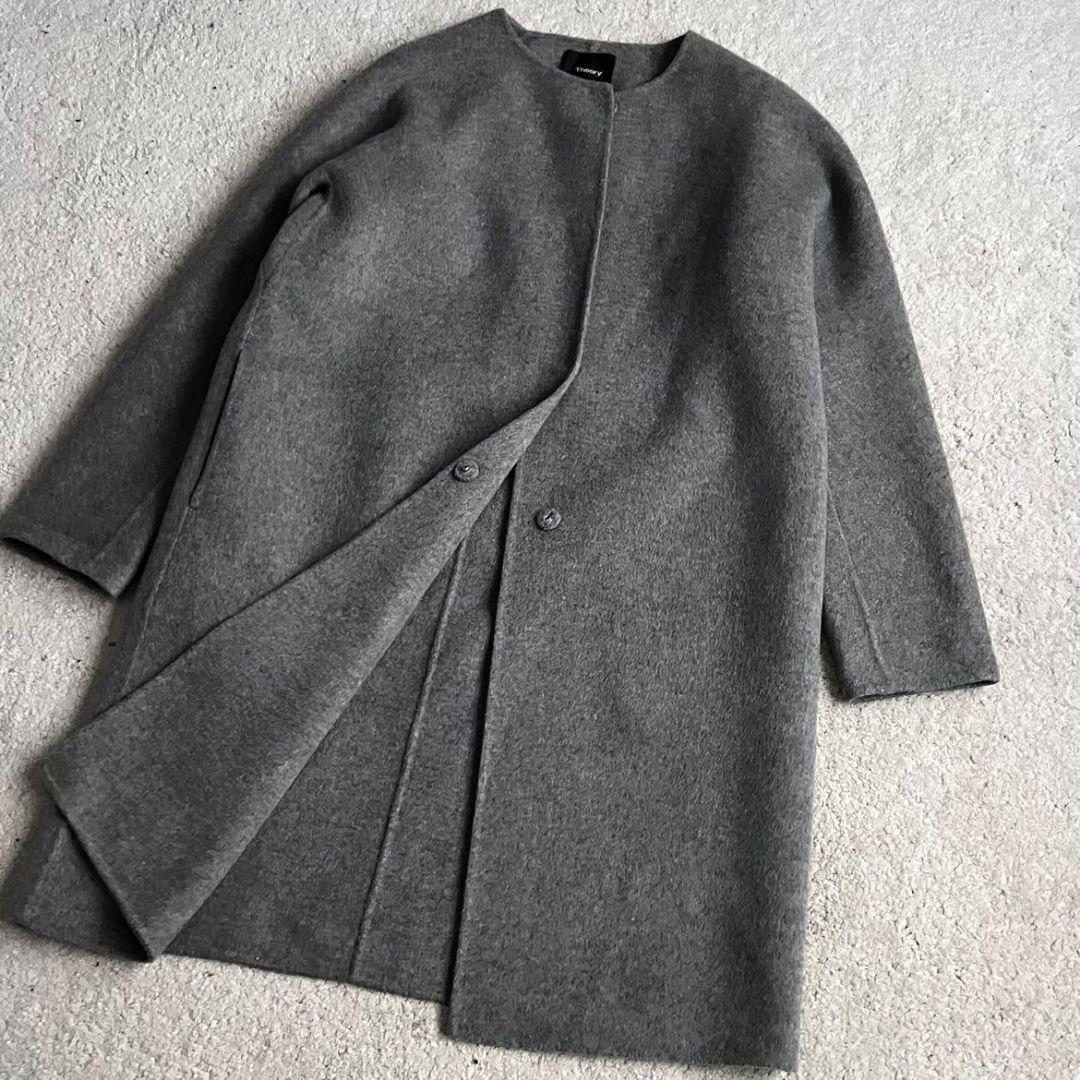 ✨極美品✨現行品 セオリー カシミヤ リバーコート ダブルフェイス ノーカラー