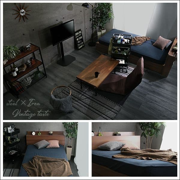 棚・収納付きヴィンテージチェストベッド シングル