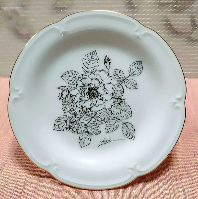 ●4190#0127　大倉陶園/レア・モノトーン花絵飾皿/chopin裏側表記