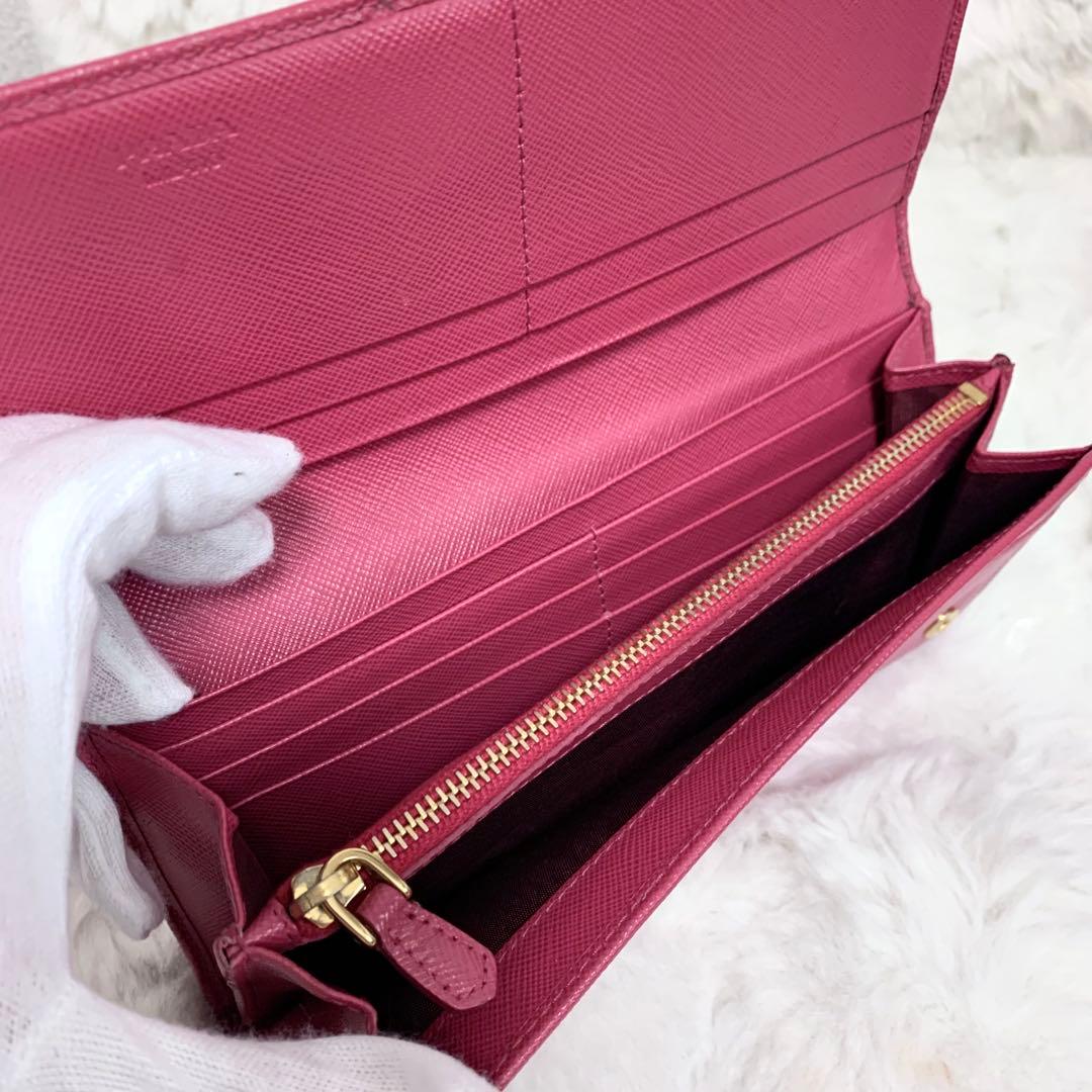 良品！PRADA サフィアーノ　メタルロゴ　ピンク系　レディース　長財布
