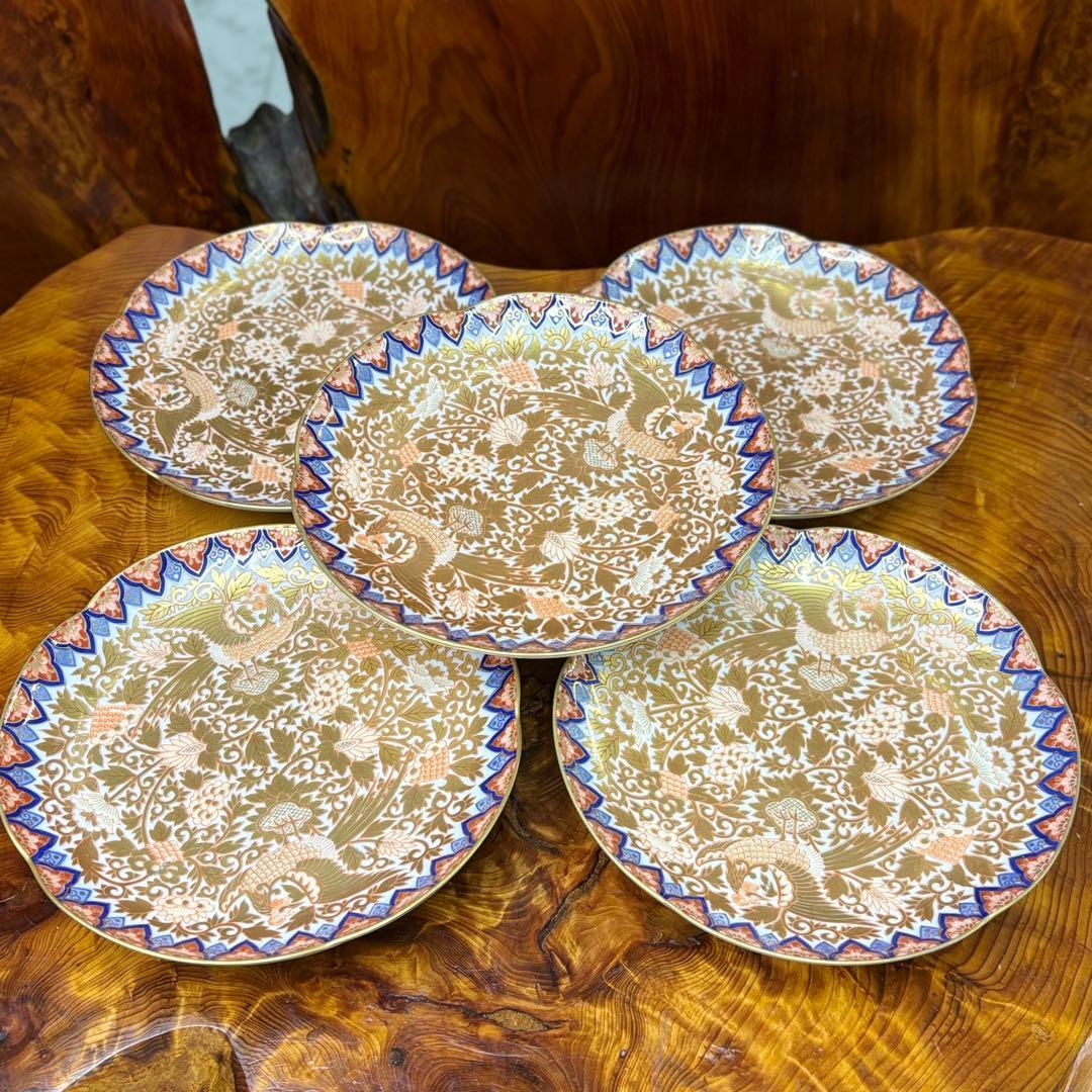 豪華絢爛 其泉作 色絵金彩鳳凰文　取皿 中皿 逸品 5枚