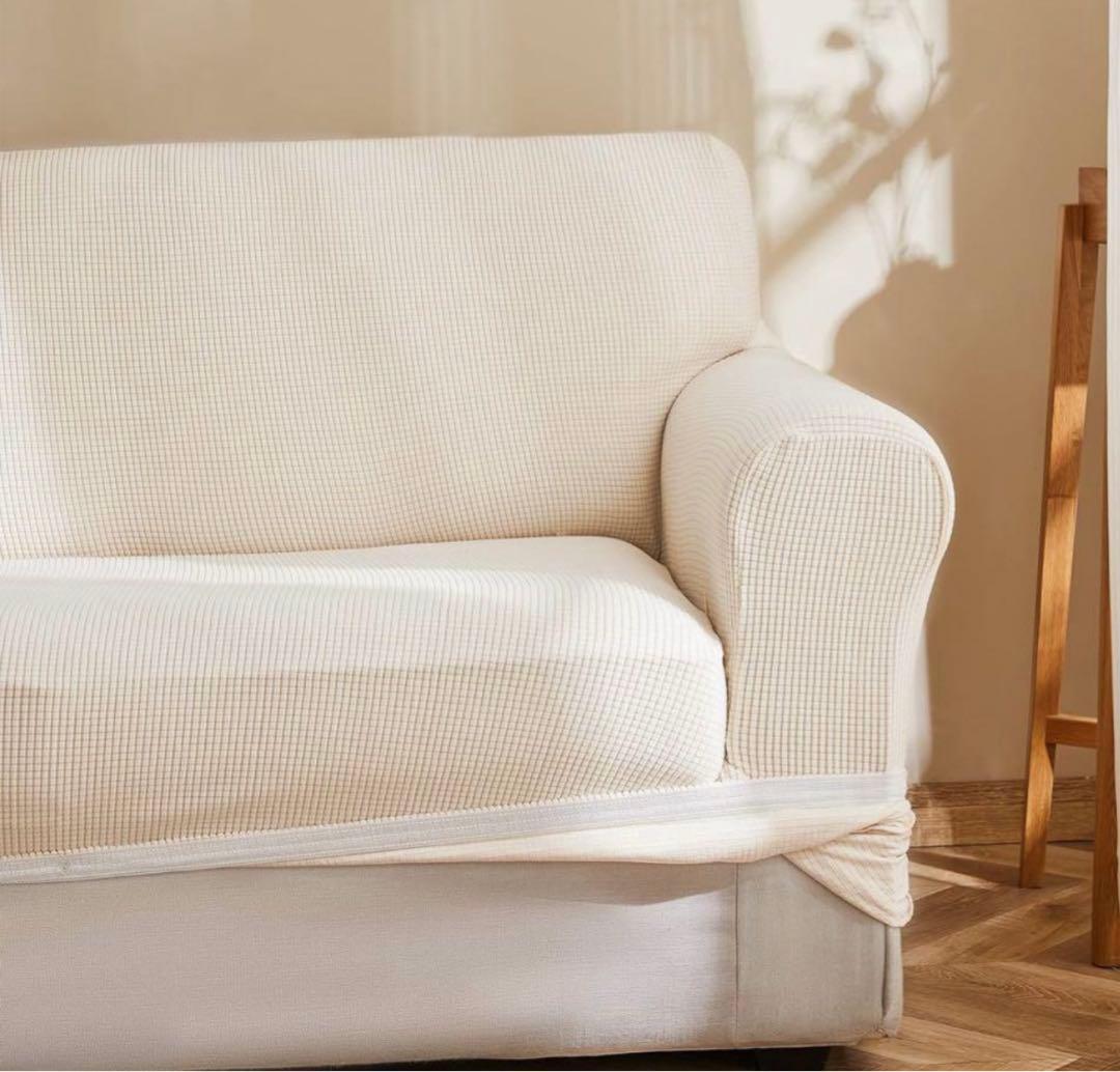 クリーム色 ストレッチソファカバー　3枚セット