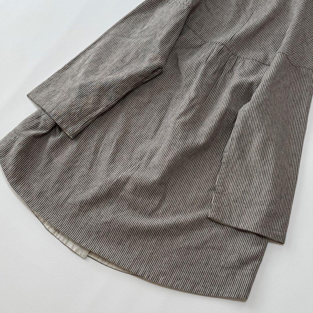 ヴェリテクール ノーカラーコート 二重仕立て ストライプ 日本製