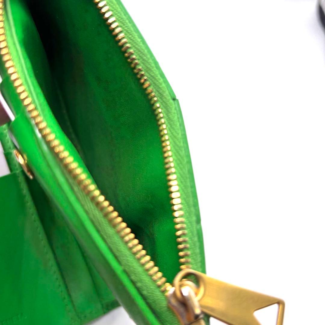 Bottega Veneta インテレチャート グリーンレザー ジッパー財布 箱