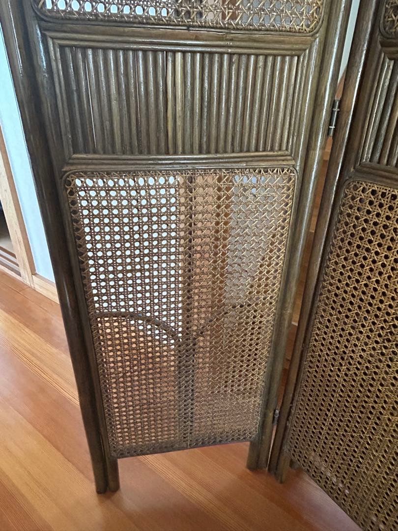 ラタン 4連 パーテーション 衝立 間仕切り ヴィンテージ 昭和レトロ