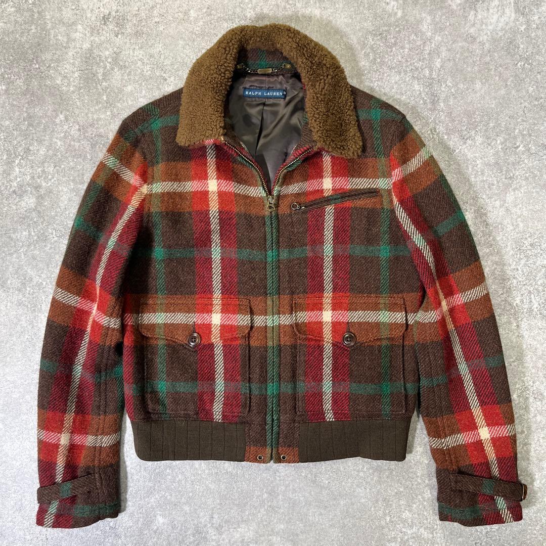 RALPH LAUREN チェックウールジャケット　M ウールアルパカ　ムートン