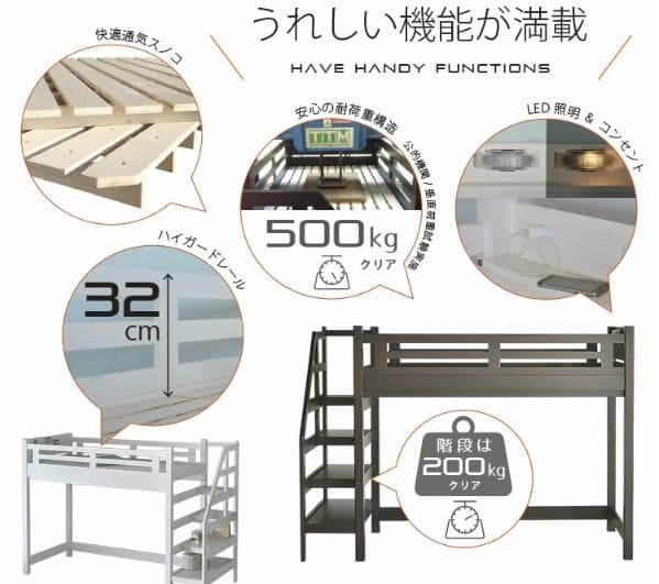 【九州～関東送料無料】階段付きロフトベッドナチュラル　 アウトレット　1001