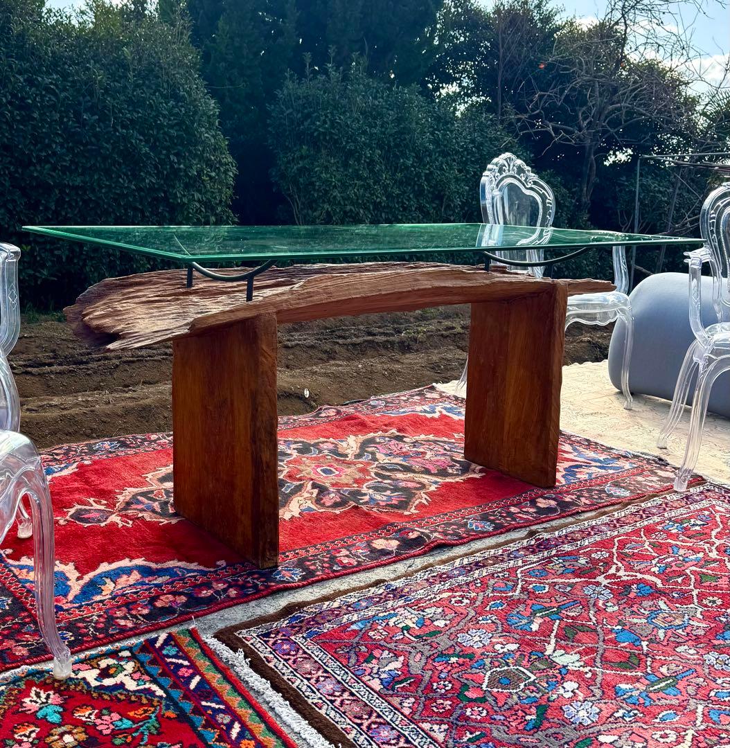 チーク古材×ガラス ダイニングテーブル 無垢 古木