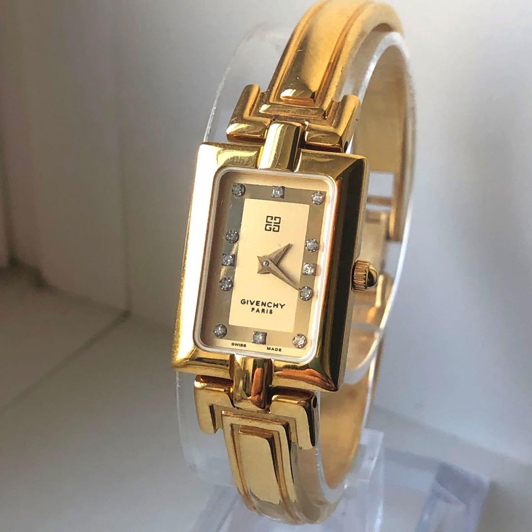 【極美品】GIVENCHY 12pダイヤ 電池新品　　ゴールド アナログ腕時計