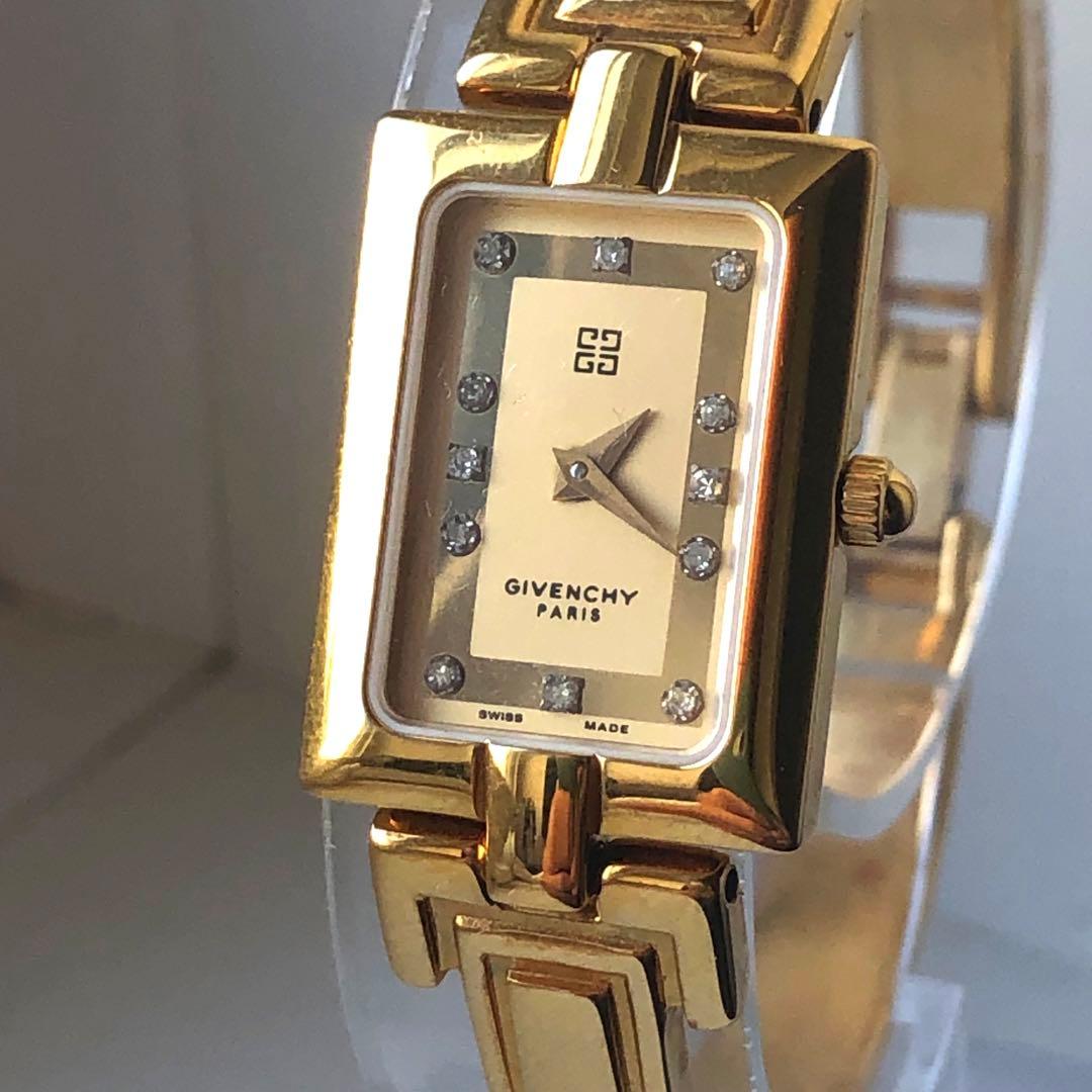 【極美品】GIVENCHY 12pダイヤ 電池新品　　ゴールド アナログ腕時計