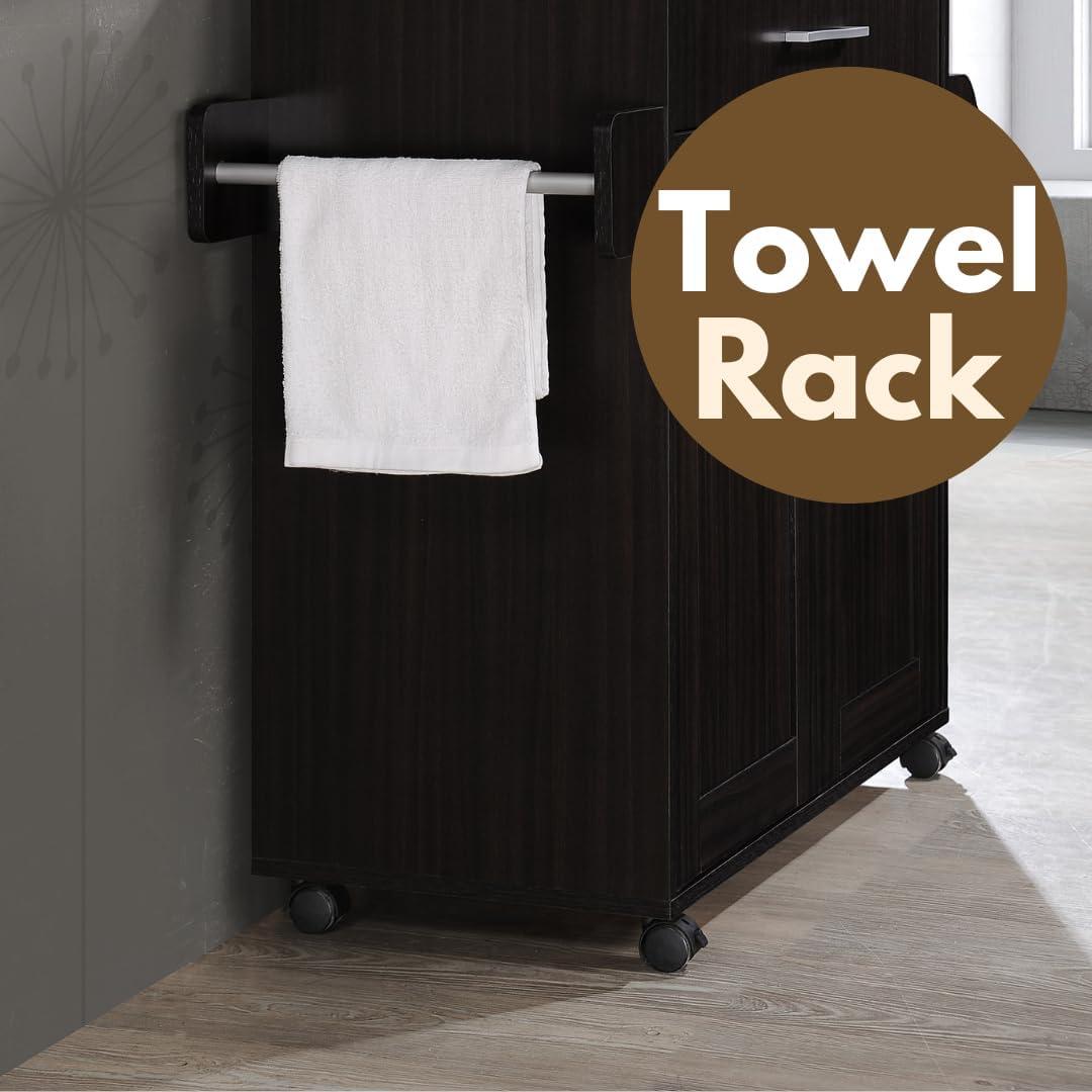 Hodedah キッチンアイランド チョコレート/グレー(トップ)スパイスラック