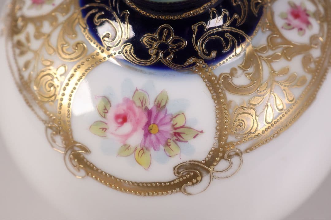 【CM299】オールドノリタケ 花 薔薇 香水瓶 金彩 盛上 パフューム 明治