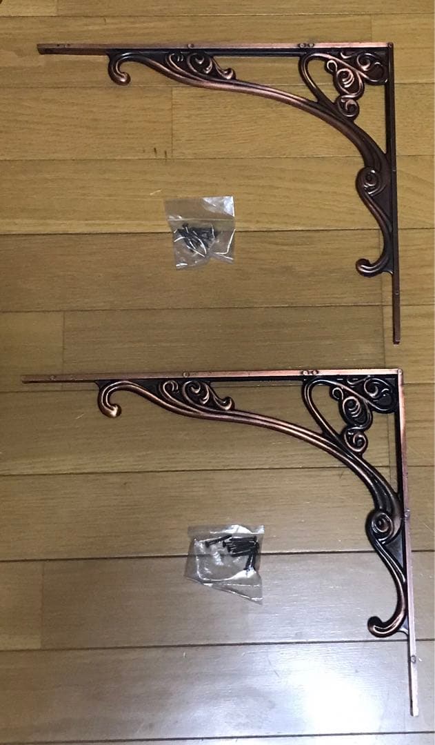 一点物　レトロ　真鍮　棚受　300ｍｍ✗350ｍｍ　ブロンズ　木ネジ付　2個