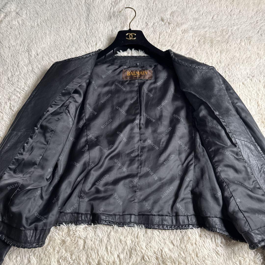 【美品】BALMAIN バルマン ノーカラーレザージャケット 羊革 XL