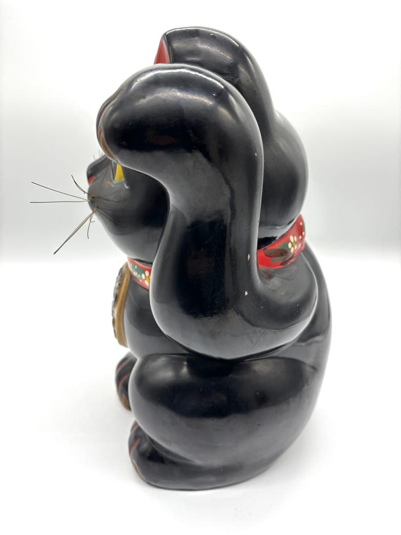 ［福寿]黒招き猫 33cm(商売繁盛・人寄せ)左手