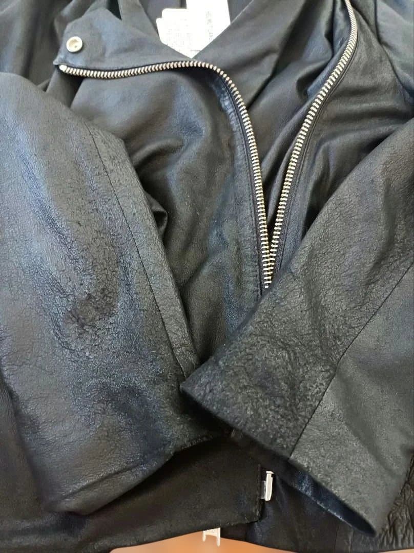 HELMUT LANG ブラックレザー変形ドレープカラージャケット