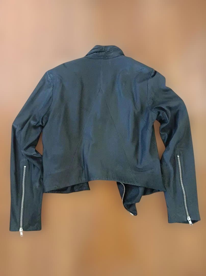 HELMUT LANG ブラックレザー変形ドレープカラージャケット