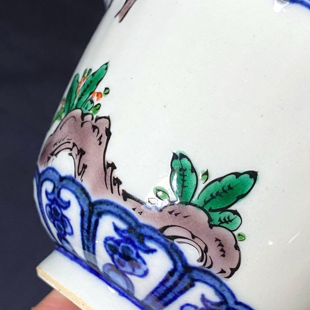 時代物・骨董　九谷焼　美山窯　四寸鉢　輪花小鉢・菊割・向付　呉須手描き桃柄　二客