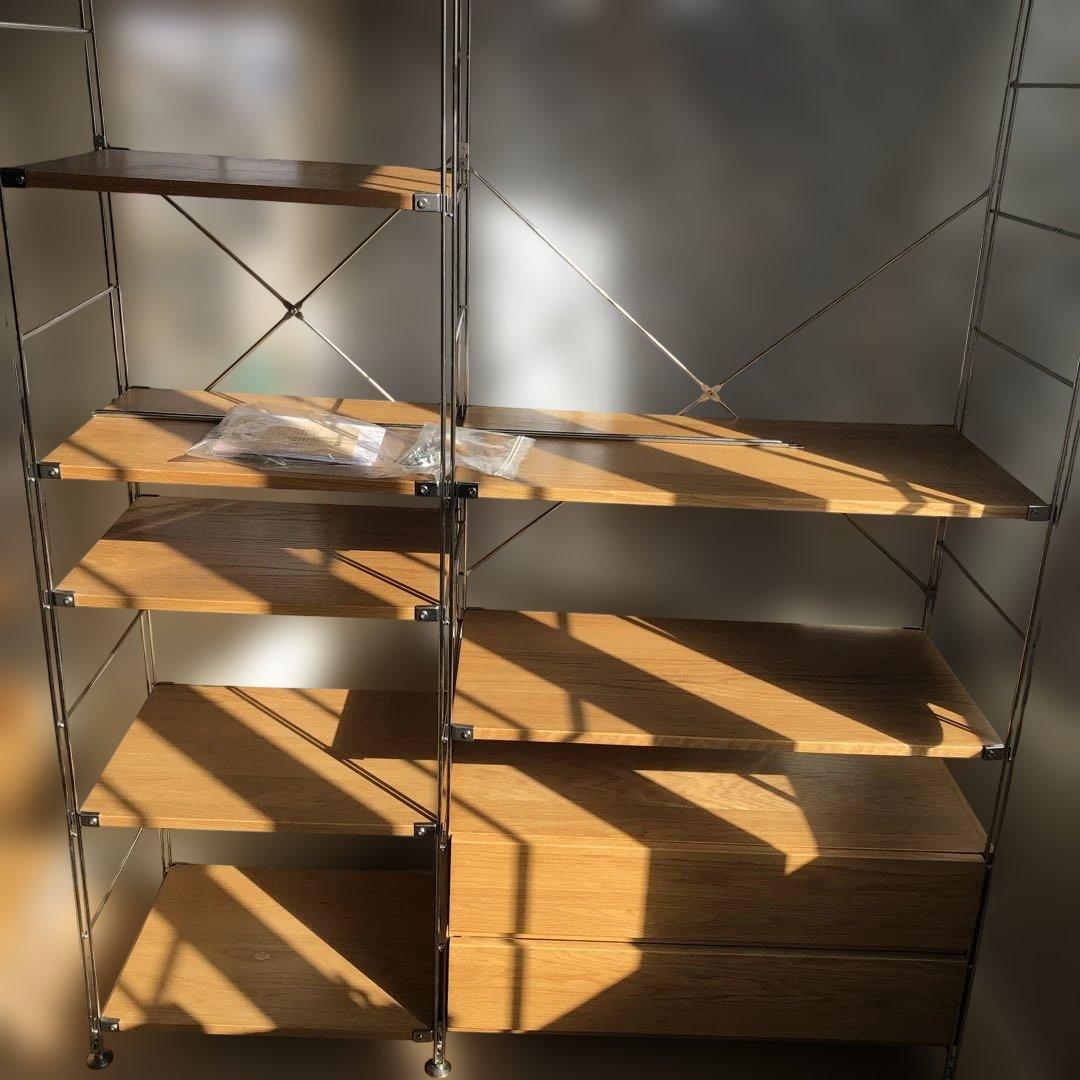 オクユキ！　無印良品 ステンレスユニットシェルフ・オーク材・引出し付