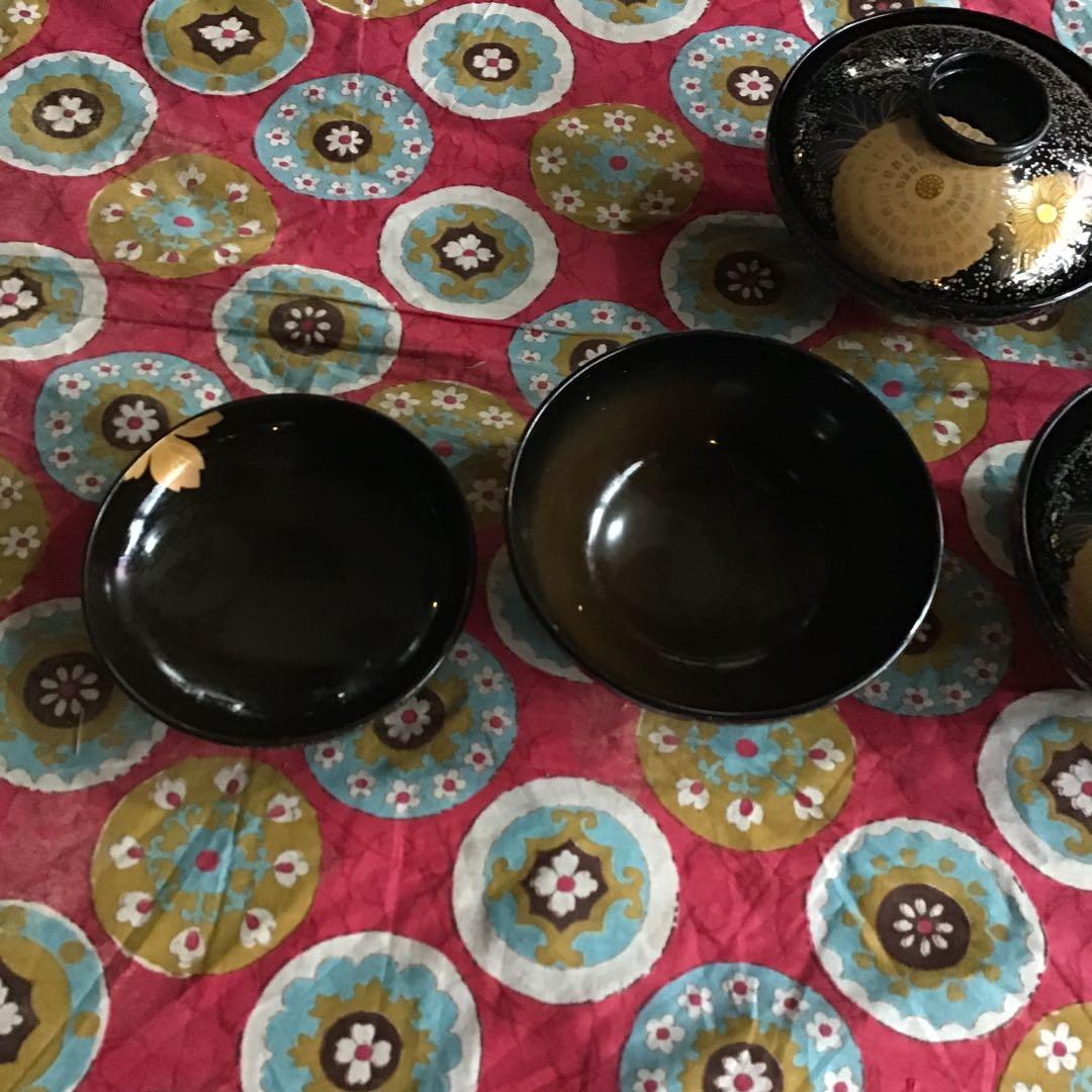 骨董　古民具　お椀　漆器　金蒔絵　鶴