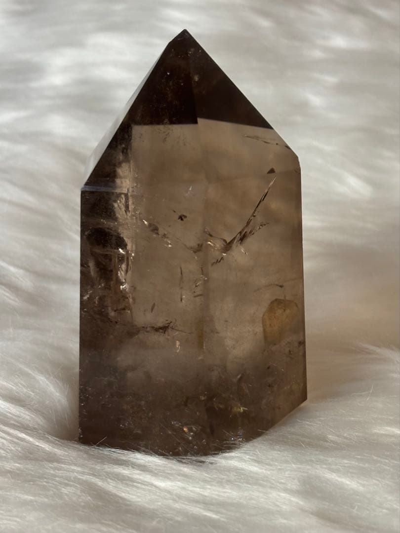 スモーキークォーツ　ポイント　六角柱　太め　725g レインボー　透明度　美麗