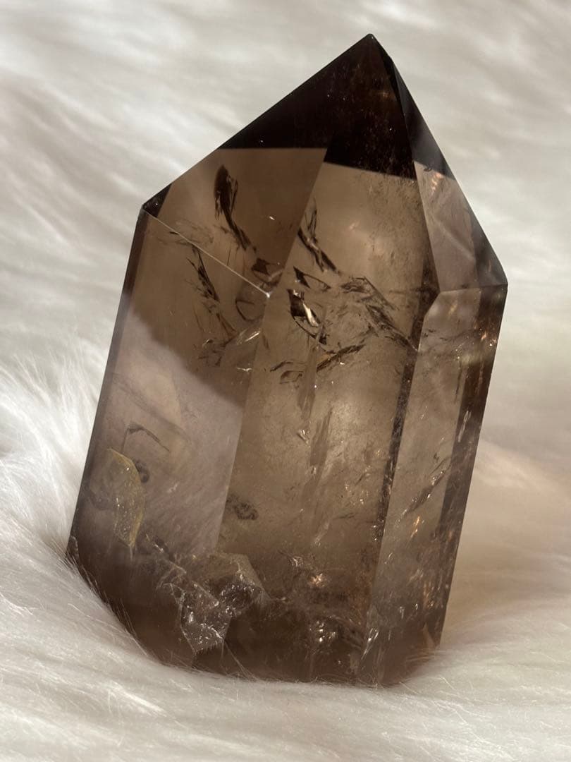 スモーキークォーツ　ポイント　六角柱　太め　725g レインボー　透明度　美麗