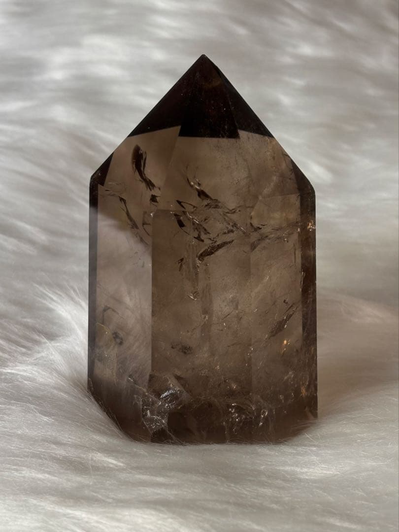 スモーキークォーツ　ポイント　六角柱　太め　725g レインボー　透明度　美麗