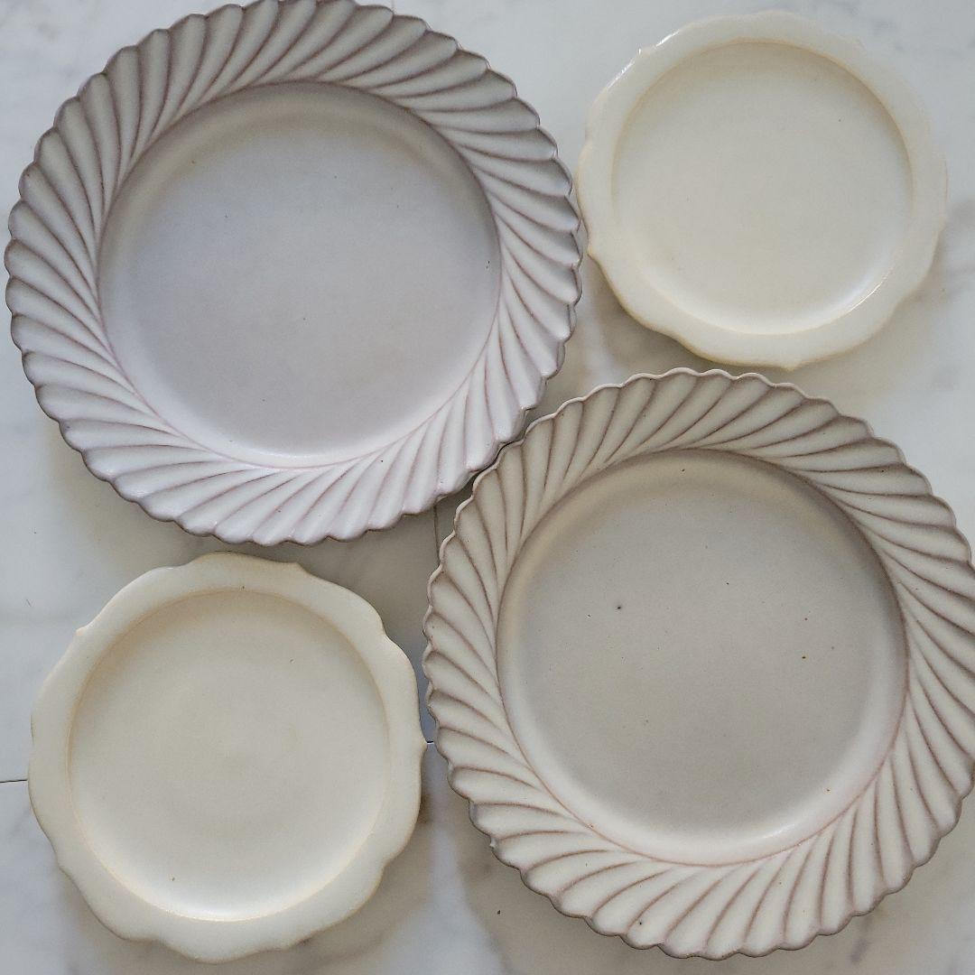 波状デザイン皿4枚セット　作家もの　暮縞　後藤奈々